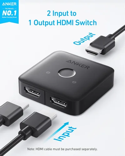 Miniatura 2 de Anker - Conmutador HDMI, conmutador HDMI 4K@60Hz, 2 en 1 salida con acabado suave, compatible con HDR, 3D, Dolby, compatible con portátiles, PC