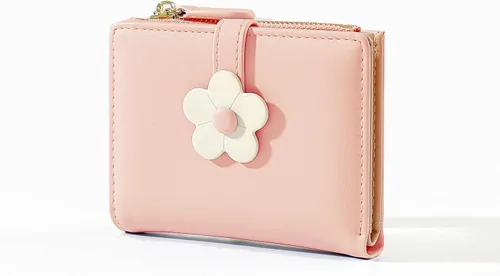 Miniatura 45 de MEISEE Billetera pequeña para niñas y mujeres, billetera de tres pliegues, bolsillo para efectivo, con estampado de flores, monedero con ventana