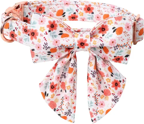 Miniatura 23 de Lionet Paws Collar de primavera para perro con lazo marinero, suave, cómodo, ajustable, lindo collar de margaritas para perros grandes, cuello de 16