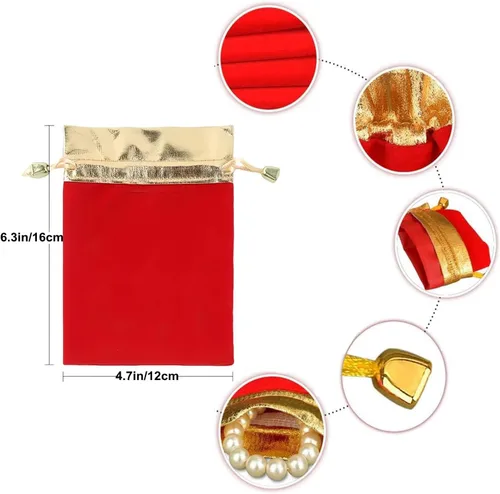Miniatura 3 de KIPETTO Bolsas de terciopelo con cordón para Navidad, 25 unidades, bolsas de regalo de terciopelo con cordón, bolsas de joyería para dulces de Rojo