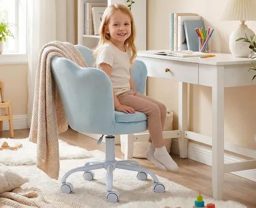 CIMOTA Silla de Escritorio Linda para Niños, Silla de Dormitorio de Terciopelo, Silla de Computadora Infantil Ajustable, Silla Giratoria Tipo