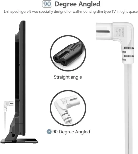 Miniatura 3 de Cable de alimentación de TV, cable de alimentación universal de 2 clavijas en ángulo no polarizado de 18 AWG, NEMA 1-15P a IEC320 C7 figura 8