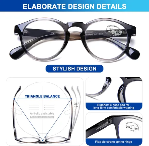 Miniatura 4 de AQWANO Paquete de 3 lentes de lectura bifocales con bloqueo de luz azul para computadora, marco redondo y elegante, monturas ultrafinas, ligeras