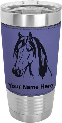 Miniatura 21 de LaserGram Vaso aislado al vacío de 20 onzas, cabeza de caballo 1, grabado personalizado incluido (cuero sintético, rústico)