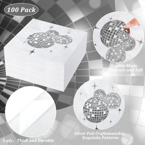Miniatura 4 de Patelai Servilletas de bola de discoteca para decoración de fiesta, servilletas de cóctel desechables con lámina plateada, suministros de fiesta