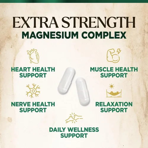 Miniatura 7 de Suplemento complejo de magnesio – Magnesio 500 mg por porción – Mezcla de alta absorción de glicinato, citrato, malato, óxido – Apoya el sueño