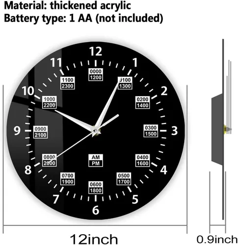 Miniatura 2 de Reloj de pared de 12 pulgadas, estilo militar, 24 horas, reloj de pared retro silencioso de cuarzo sin tictac, funciona con pilas, reloj de pared