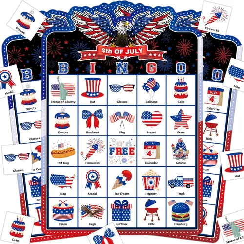 Miniatura 12 de Joy Bang 250 Anniversary USA Bingo Card Games for Kids Adults, Celebrate America 250 Years Game 250th Anniversary USA Merchandise 4th of July Bingo