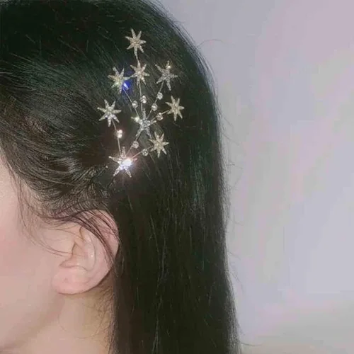 Miniatura 3 de Crystal Star - Pasador de pelo con diamantes de imitación, accesorio para el cabello de novia, tocado decorativo para mujeres y niñas (dorado)
