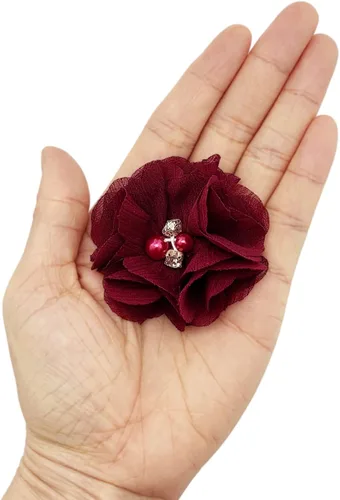 Miniatura 5 de 30 piezas de flores de gasa con diamantes de imitación de 2 pulgadas, apliques de tela de costura para ropa, manualidades, fiestas, decoración