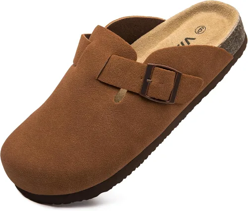 Miniatura 6 de Zuecos de ante con plantilla de corcho, sandalias de patata, mules de confort con soporte de arco, chanclas cómodas de slip on