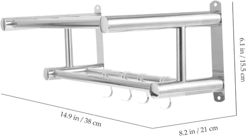 Miniatura 2 de OSALADI Toallero de baño con,Toallero de baño doble con estante, Toallero doble montado en la pared con estante Estante de baño de hotel de acero