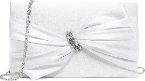 Miniatura 11 de Dasein Bolso de noche elegante con solapa de lazo de satén para mujer, bolso de embrague con diamantes de imitación, formal/boda/baile/fiesta