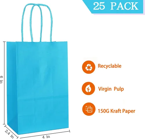Miniatura 2 de AZOWA Bolsas de regalo mini de papel kraft con asas (Azul claro, 4x2.4x6, 25 piezas)