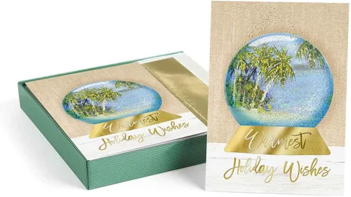 Miniatura 19 de Masterpiece - Tarjetas navideñas de palmeras festivas / 16 tarjetas navideñas de deseos más cálidos de invierno en caja con detalles plateados