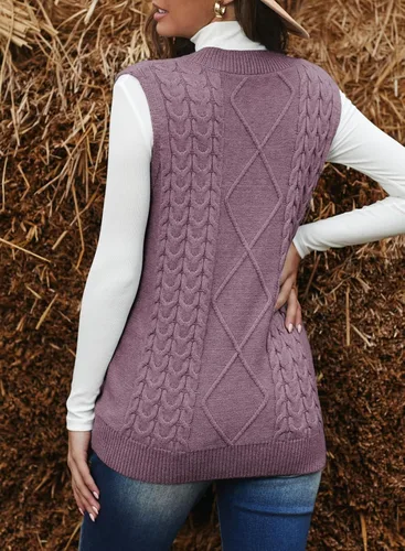 Miniatura 4 de EVALESS Chaleco de gran tamaño para mujer, cuello en V, sin mangas, unicolor, holgado, sin botones ni cierre, suéter