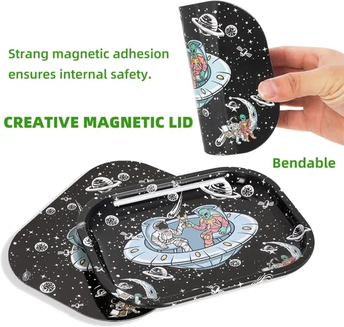 Miniatura 5 de Bandejas de metal con tapa magnética, bandeja de metal de astronauta en el espacio, pequeña y bonita bandeja decorativa, ideal para el hogar o sobre