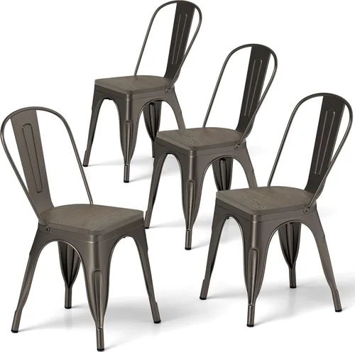 Miniatura 9 de NAFORT Juego de 4 sillas de comedor de estilo industrial, sillas de metal apilables de 18 pulgadas con respaldo alto, asiento de madera