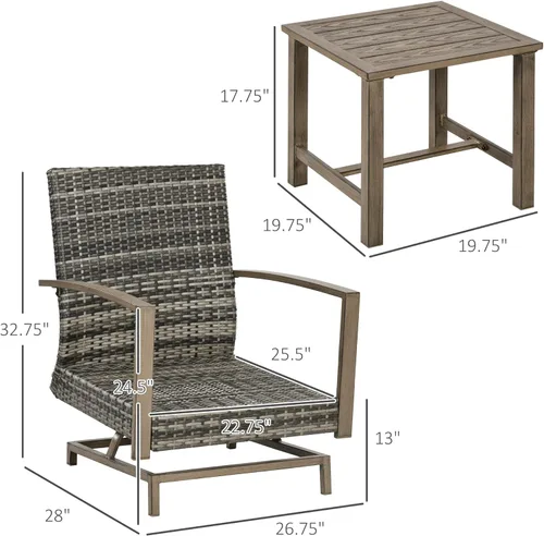 Miniatura 7 de Outsunny Juego de 3 piezas de mimbre para patio con cojines, marco de aluminio, muebles de conversación de ratán de polietileno para exteriores