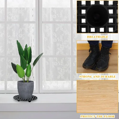 Miniatura 3 de 4 elevadores de macetas, soporte resistente, soporte redondo negro para plantas, elevadores de plástico de 8 pulgadas para interiores y exteriores