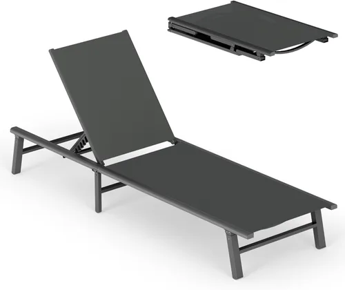 Miniatura 65 de Tumbona de Aluminio para Exteriores - Silla de Descanso Plegable y de Montaje Libre para Exteriores con 5 Respaldos Ajustables, Silla de Patio
