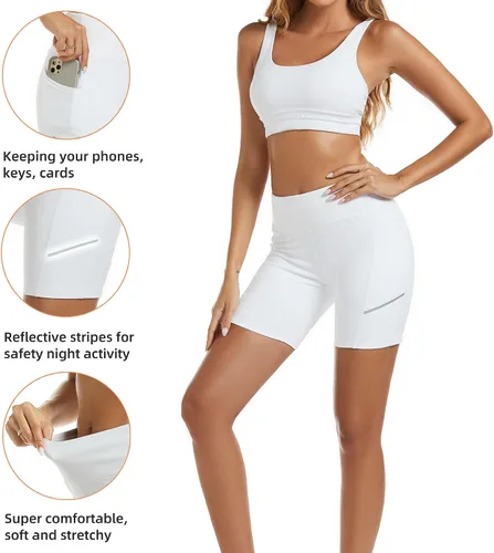 Miniatura 4 de adorence Pantalones cortos de ciclismo para mujer con control de abdomen, pantalones cortos de cintura alta para mujer, pantalones cortos de yoga
