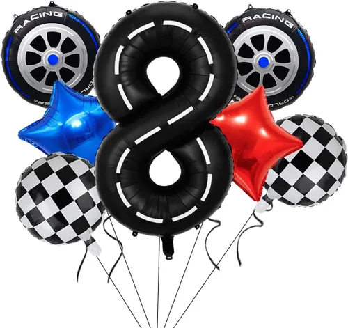 Miniatura 16 de Globos de auto de carreras, decoraciones de cumpleaños de autos, globos de aluminio grandes de 40 pulgadas, globos negros del número 0