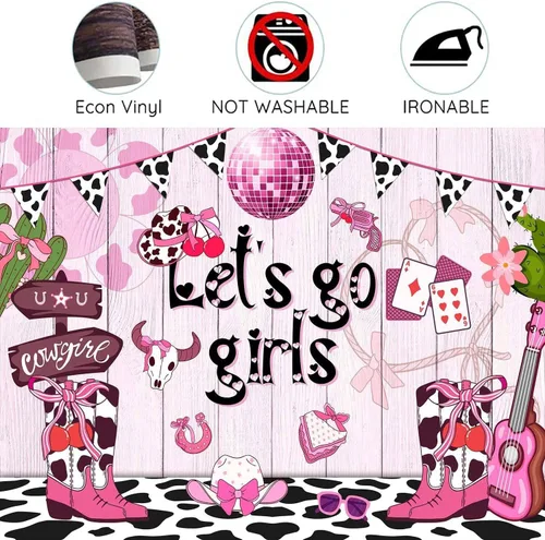 Miniatura 8 de Fondo de vaquera rosa de 5 x 3 pies con estampado de vaca disco occidental para niñas, cumpleaños, despedida de soltera, adolescente, decoración