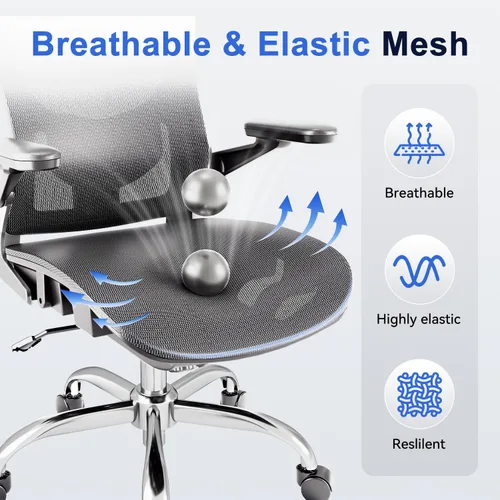 Miniatura 6 de marrap Silla de oficina ergonómica, cojín de asiento de malla con reposabrazos 3D y reposacabezas 3D, soporte lumbar ajustable con función