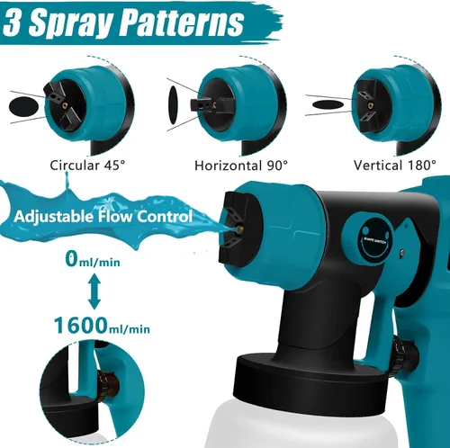 Miniatura 3 de Pulverizador de pintura para batería Makita de 18 V, pulverizadores de pintura HVLP inalámbricos para interior y exterior del hogar, rociador