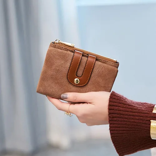 Miniatura 32 de AOXONEL Cartera pequeña de cuero plegable Rfid para mujer, con cremallera, bolsillo para tarjeta de identificación, delgada, compacta y delgada
