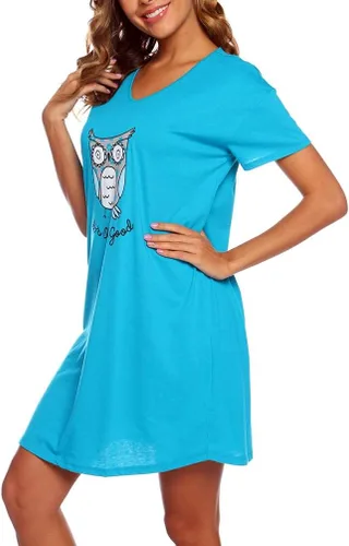 Miniatura 4 de ENJOYNIGHT - Camisón de algodón con estampado y mangas cortas para mujer