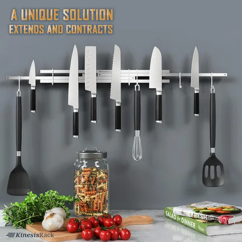 Miniatura 2 de Soporte magnético para cuchillos de pared de 16 pulgadas que se extiende hasta 30 pulgadas, 4 tiras de neodimio magnético con 10 ganchos