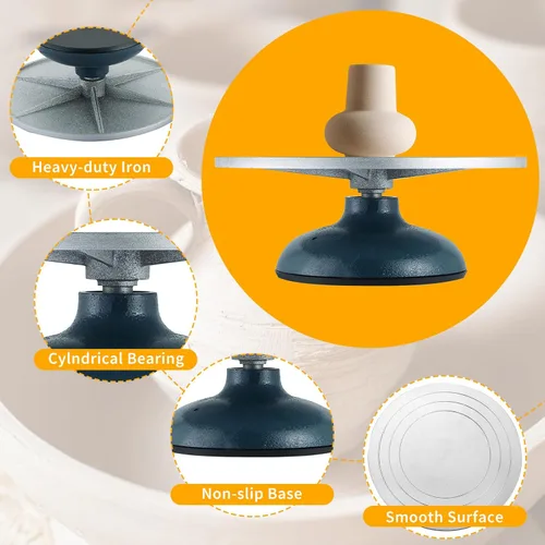 Miniatura 4 de FLKQC Rueda de escultura de cerámica de cerámica Rueda de metal resistente de 12 pulgadas de diámetro para decoración de cerámica con funda
