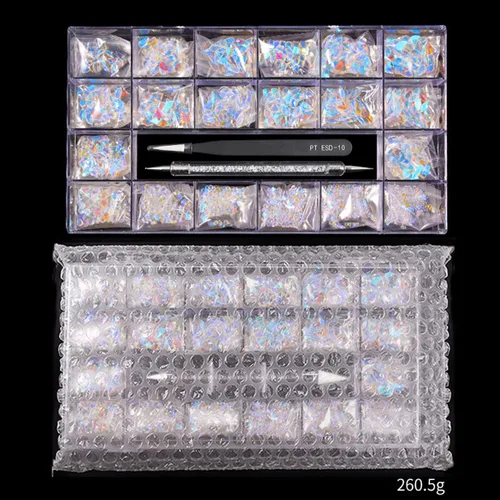 Miniatura 2 de Yzzseven 12 tipos de Aurora 600 diamantes + 2500 diamantes de imitación planos, mezcla de 20 estilos con parte trasera plana, cristales de diamantes