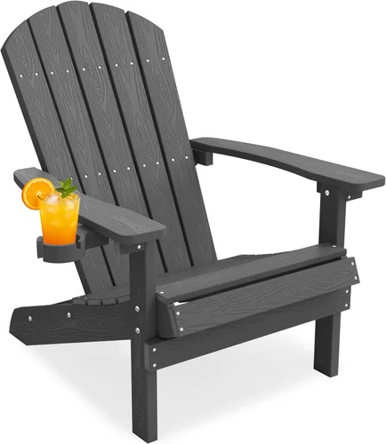 Miniatura 37 de YEFU Silla Adirondack de plástico resistente a la intemperie, sillas de patio con instalación fácil en 5 pasos, se ve exactamente como madera real