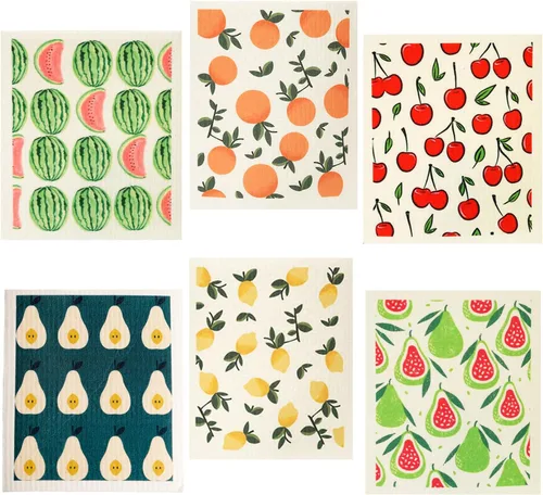 Miniatura 9 de TREEWOO Juego de 6 paños de cocina reutilizables suecos de algodón natural, lavables para el hogar, comedor, esponjas de limpieza súper absorbentes