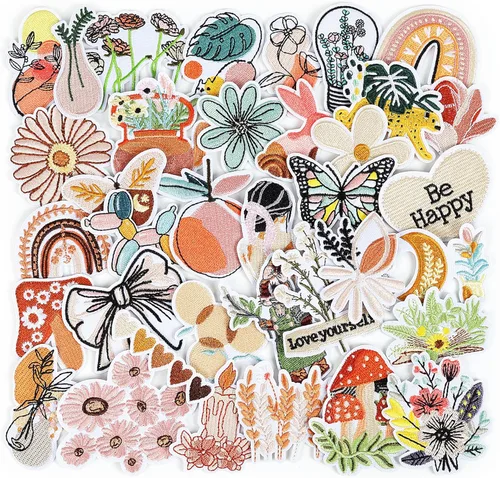Miniatura 7 de NICEVINYL Parches aleatorios para planchar en la ropa: 120 unidades con diseños de flores y corazones, parches con mariposas lindas bordadas
