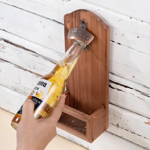 Miniatura 3 de Abrebotellas con colector de tapas, abrebotellas de madera vintage montado en la pared, regalo ideal para hombres y amantes de la cerveza, uso como