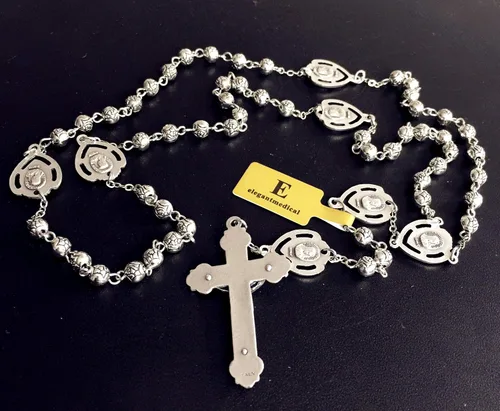 Miniatura 4 de elegantmedical Collar de plata hecho a mano con cuentas de rosas católicas sagrado corazón Jesús medalla rosario cruz collar y bonita caja
