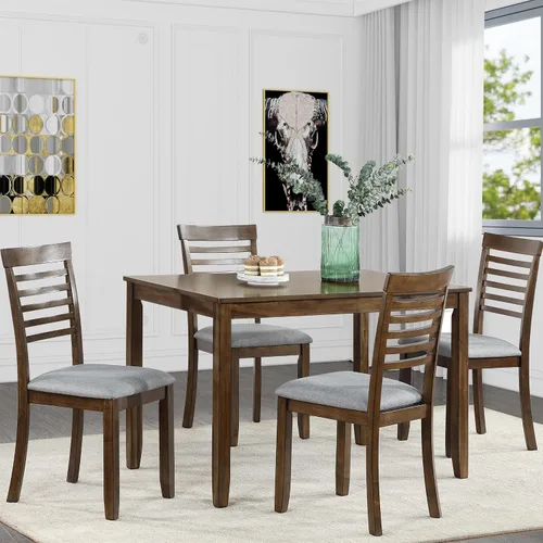 Miniatura 13 de RuiSiSi 6 Piece Solid Wood Dining Table Set, Farmhouse Extendable Kitchen Table with a Bench and 4 Padded Chairs, 4-6 Dining Table Set with Bench