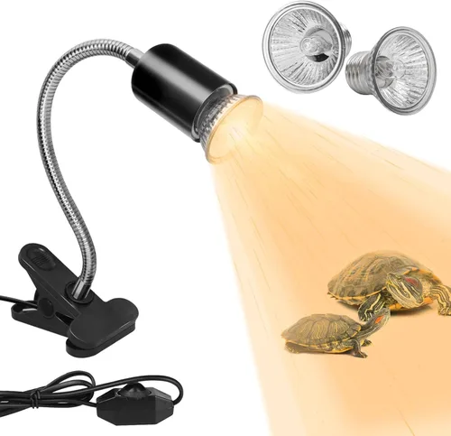 Lámpara de calor para reptiles con 2 bombillas UVA UVB de 50 W, luz giratoria de 360°, luz solar simulada, lámpara de calefacción regulable para