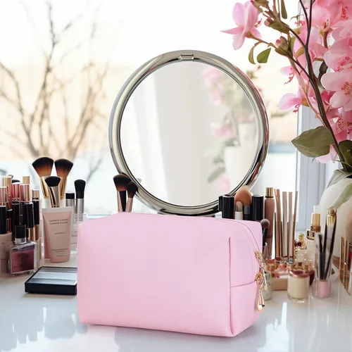 Miniatura 7 de HAOGUAGUA Bolsa de maquillaje para mujer, organizador impermeable de viaje, organizador de cosméticos para mujeres, tamaño mediano (rosa)