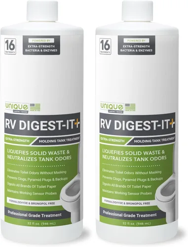 Miniatura 11 de Unique RV Digest-It+, tratamiento de inodoro extra fuerte para autocaravana, licua, desechos y todas las marcas de papel higiénico, eliminador
