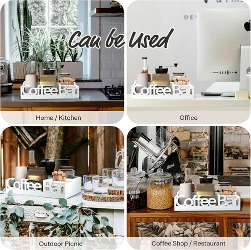 Miniatura 6 de Organizador de Barra de Café para Encimera – Caddy de Estación de Café de Madera con Compartimentos para Cápsulas, Condimentos, Té y Accesorios