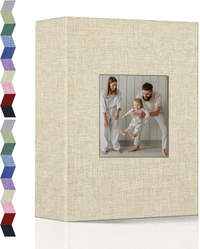 Miniatura 28 de Álbum de fotos popotop 4x6 - 100 fotos, libros de fotos con 100 bolsillos verticales, álbumes con cubierta de lino para fotos familiares, de boda