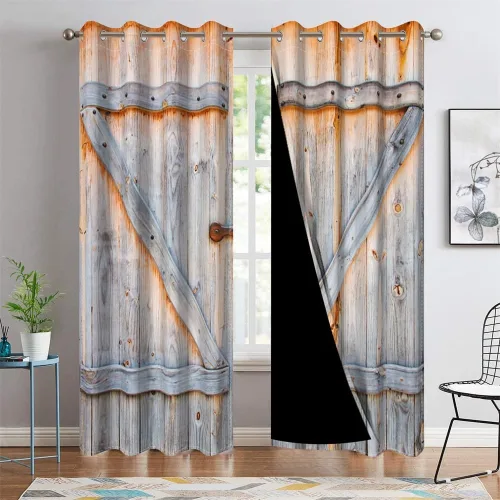 Cortinas de puerta de madera cerradas, ventana rústica, vintage, puerta de granero, cortinas de cocina, granja de campo, tablas de madera viejas,