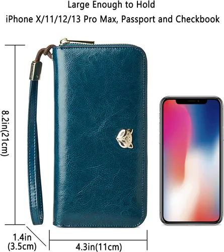 Miniatura 6 de FOXLOVER Carteras de cuero para mujer con bloqueo RFID pequeño y compacto tarjetero de crédito con bolsillo con cremallera Azul Classic