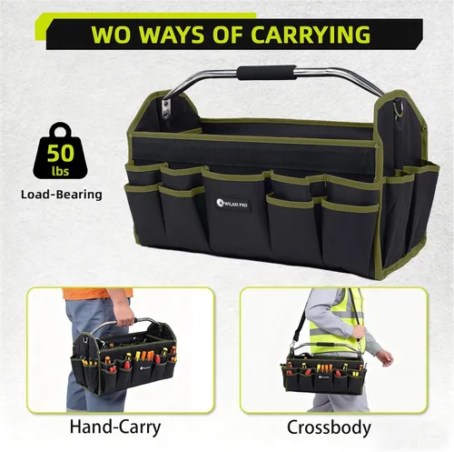 Miniatura 5 de Bolsa de Herramientas Plegable de Boca Abierta de 16 Pulgadas, Bolsas de Herramientas para Hombres de Servicio Pesado, Portaherramientas Bolsa