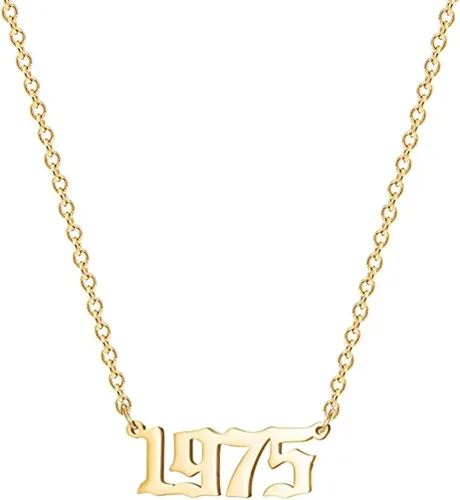 Collar de acero inoxidable chapado en oro de 18 quilates con número de cumpleaños, aniversario, joyería memorable para mujeres y niñas, Metal, No
